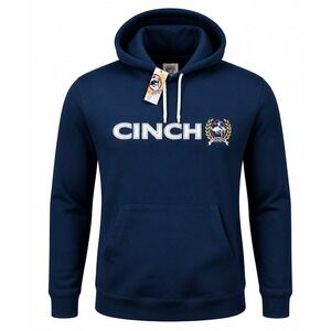 Cinch Mens Navy Pullover Hoodie L Original Logo Fleece NWT $75.00